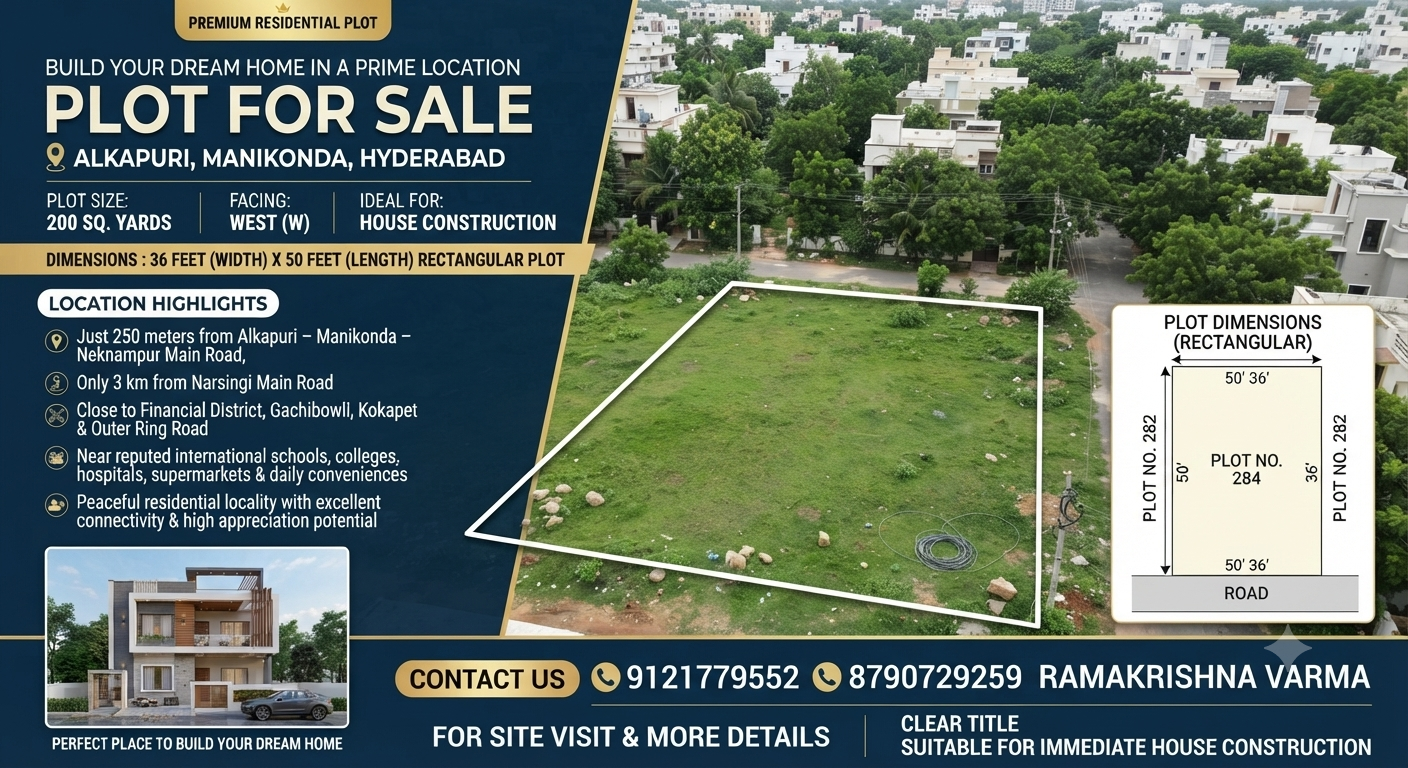200 Sq. Yards Premium Residential Plot for Sale in Alkapuri, Manikonda, Hyderabad in Alkapuri, Manikonda