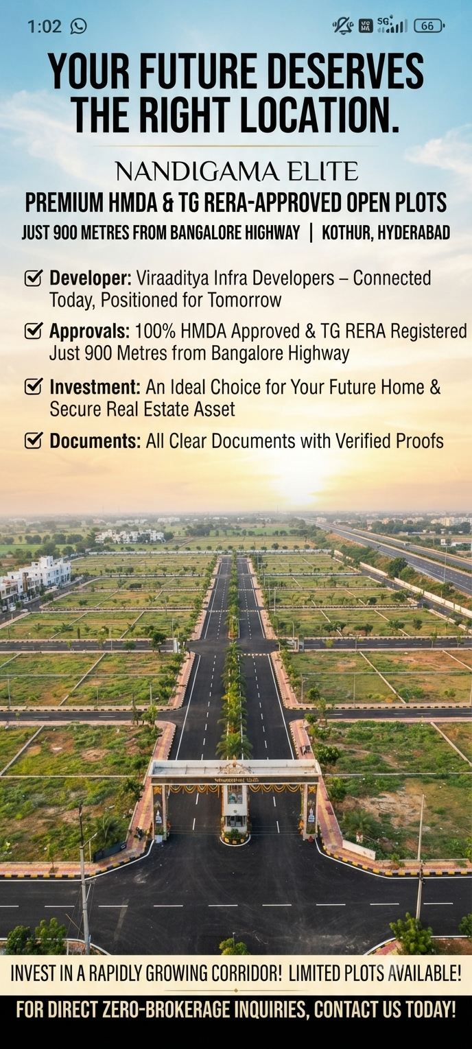 HMDA & TG RERA Approved Open Plots for Sale in Nandigama Elite by Viraaditya Infra Developers in Nandigama (900 Metres from Bangalore Highway)