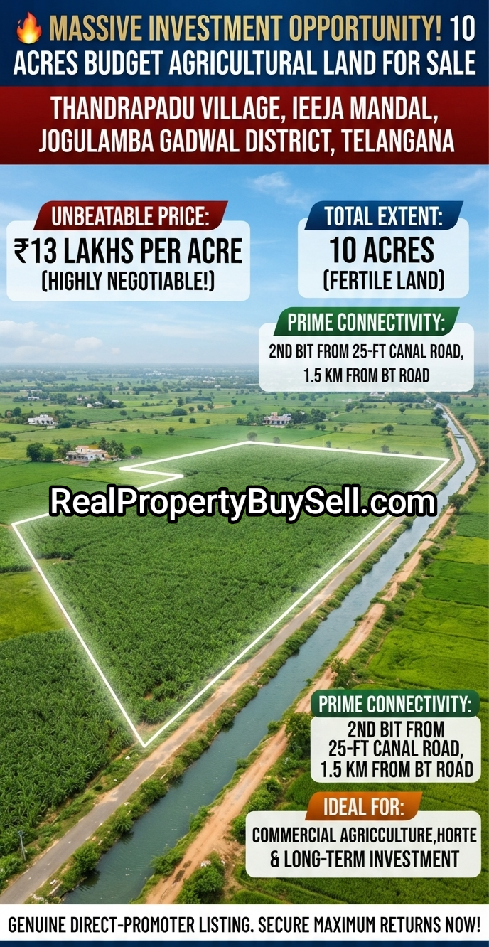 10 Acres of Agricultural Land for Sale in Thandrapadu, Ieeja Mandal, Jogulamba Gadwal District in Hyderabad Region