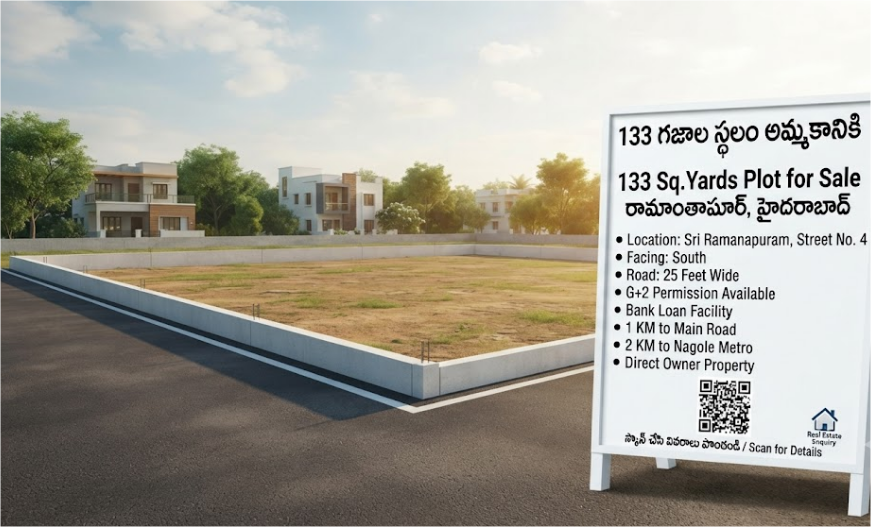 133 Sq.Yards Residential Plot for Sale in Ramanthapur, Hyderabad (Near Nagole Metro) in Sri Ramanapuram, Street No. 4, Ramanthapur, Hyderabad