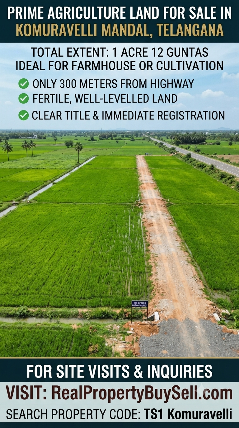 1 Acre 12 Guntas Agriculture Land for Sale in Komuravelli Mandal Near Highway in Komuravelli Mandal