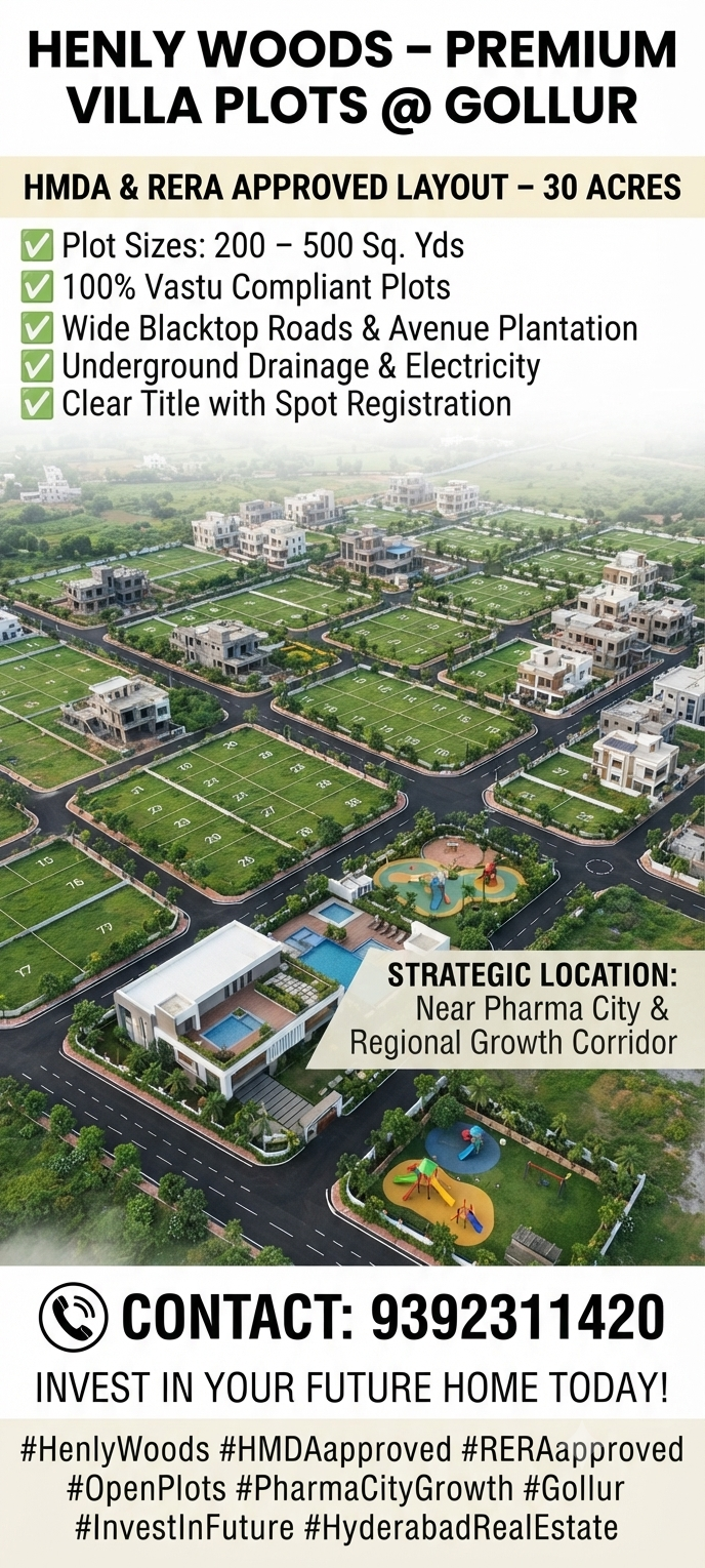 HMDA & RERA Approved Premium Villa Plots for Sale in Henly Woods, Gollur Near Shamshabad in Gollur, Muchinthal