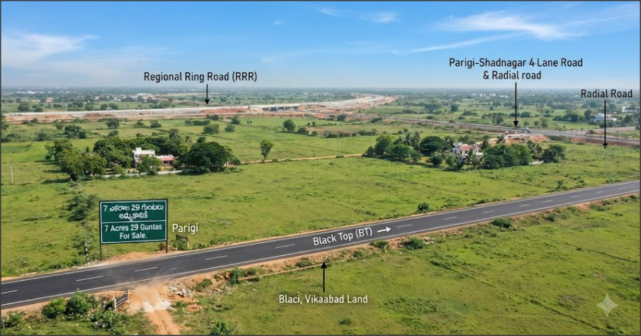 7.29 Acres BT Road Land for Sale in Parigi | Near Regional Ring Road (RRR) in near Regional Ring Road