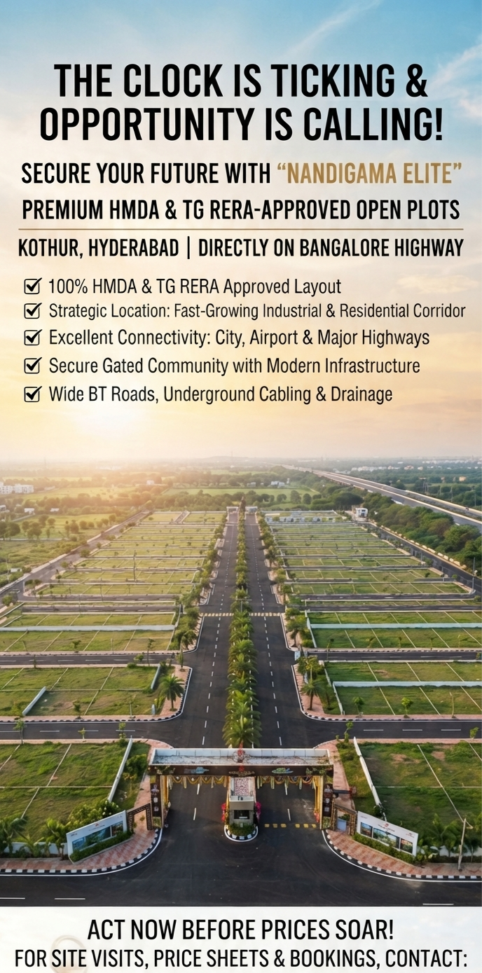 HMDA & TG RERA Approved Open Plots for Sale in Nandigama Elite, Kothur Bangalore Highway in Kothur, Nandigama (Bangalore Highway)
